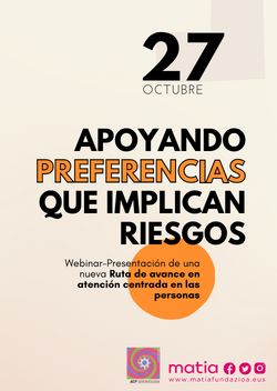 Cartel anunciador de la webinar: "Apoyando Preferencias que Implican Riesgos"