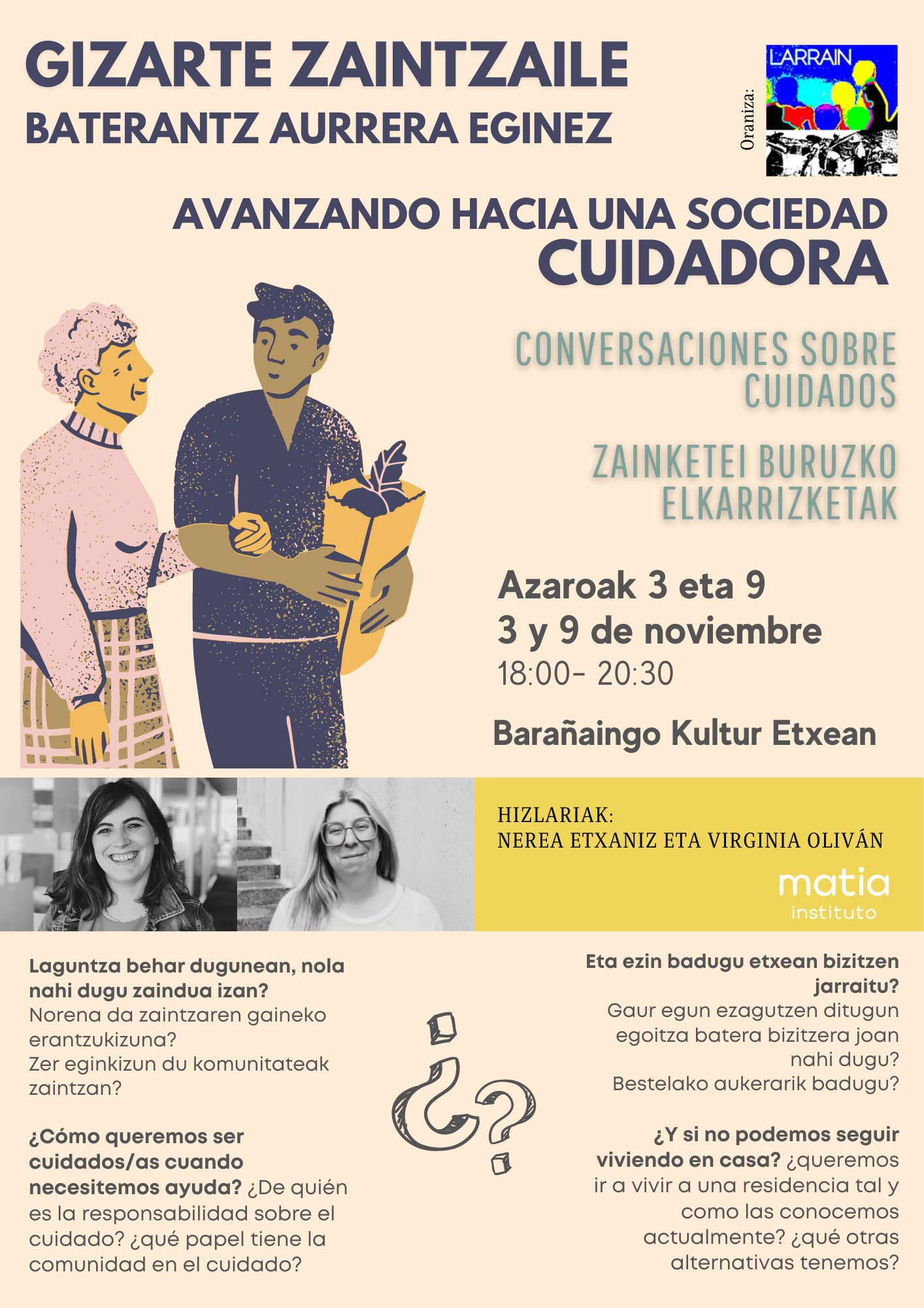 Cartel anunciador de las charlas: Avanzando hacia una sociedad cuidadora