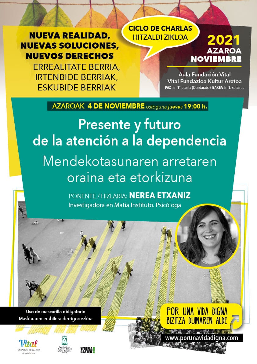 Cartel anunciador: Charla "Presente y futuro de la atención a la dependencia"