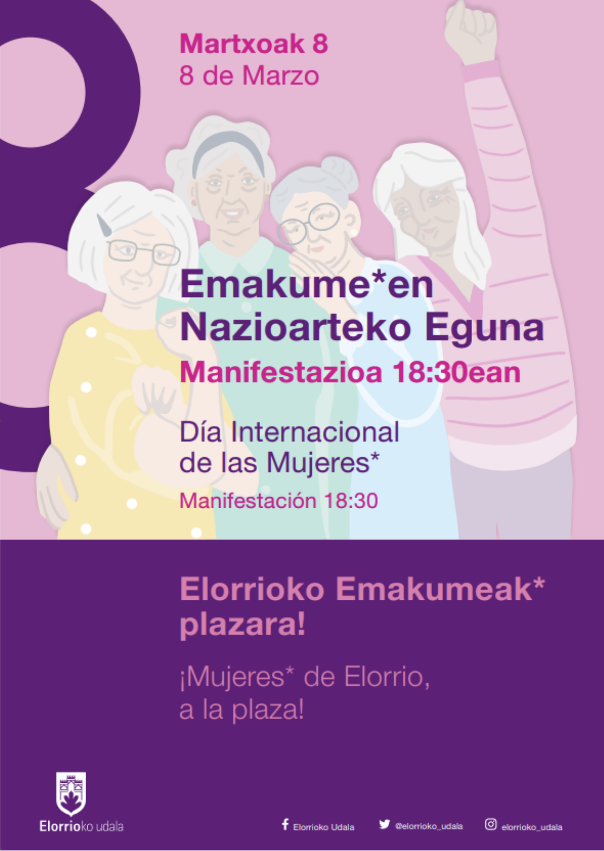 Cartel actividades del ayuntamiento de Elorrio para el Días Internacional de la Mujer