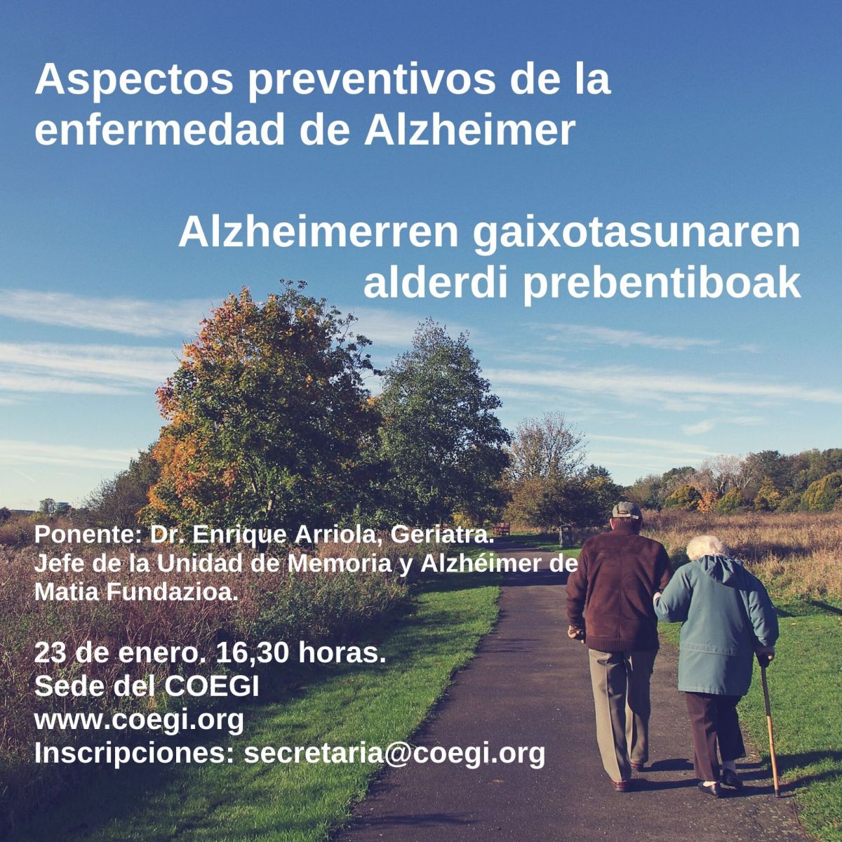 Imagen anunciante de charla sobre aspectos preventivos de la enfermedad de Alzheimer