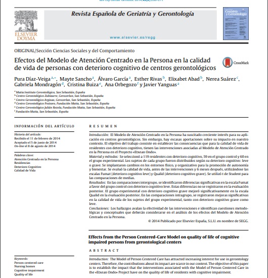 Efectos del Modelo de Atención Centrado en la Persona en la calidad de vida  de personas con deterioro cognitivo de centros gerontológicos | Instituto  Matia