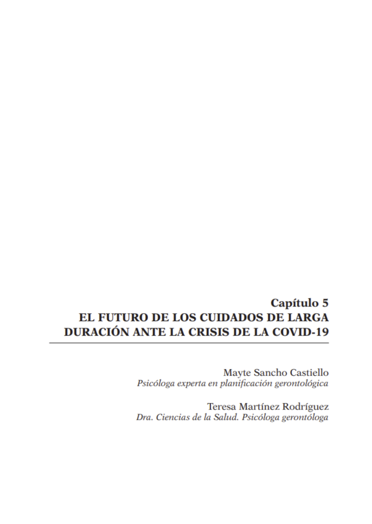 Portada publicación: Informe España 2021. Capítulo 5. El futuro de los cuidados de larga duración ante la crisis de la Covid-19