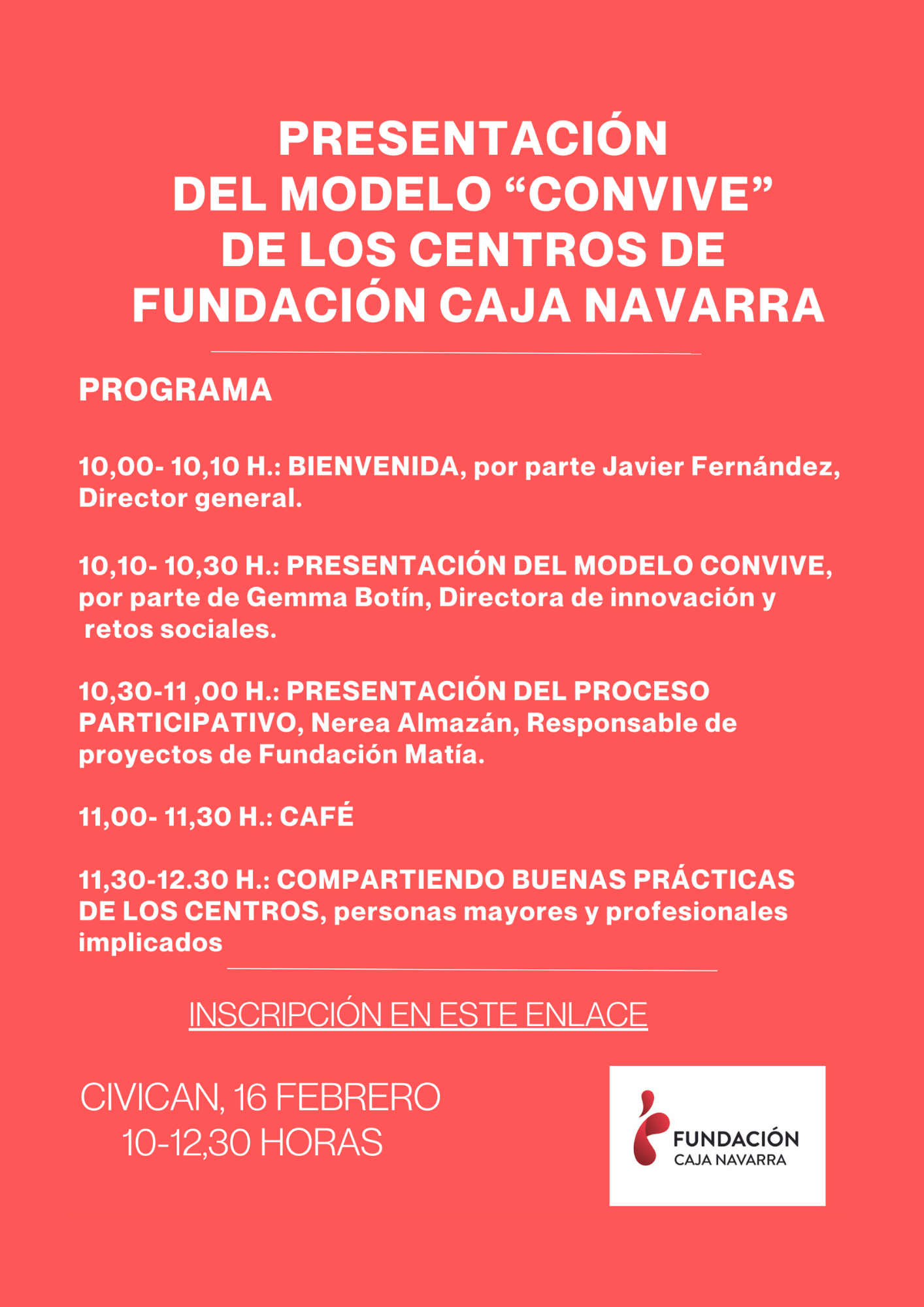 Cartel anunciador de la Jornada de presentación del modelo CONVIVE de Fundación Caja Navarra