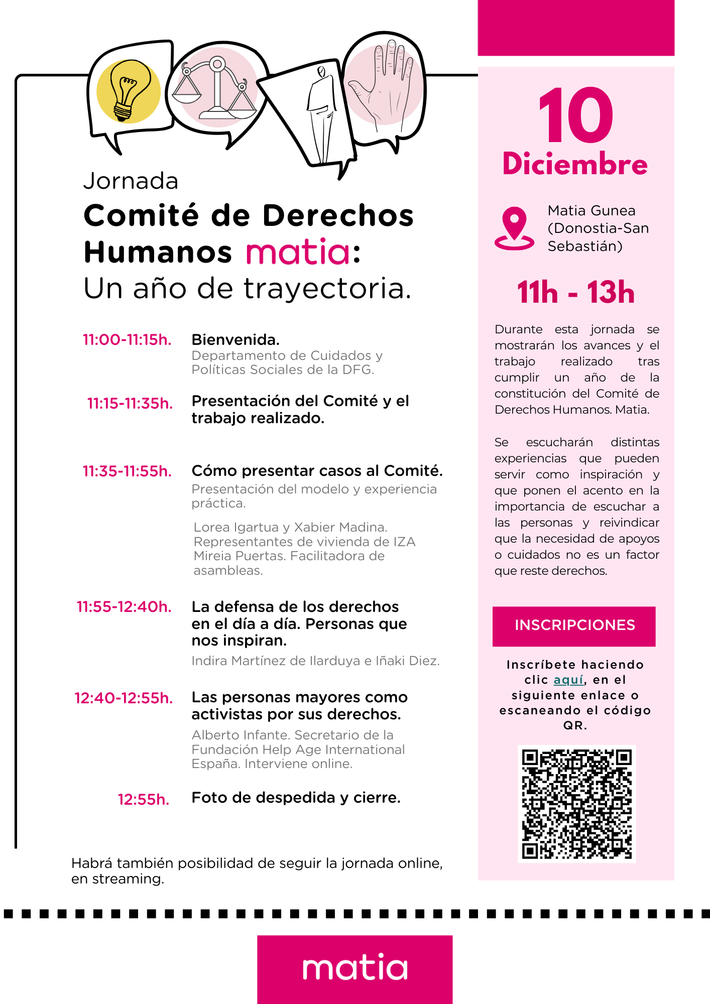 Imagen del programa de la jornada del Comité de Derechos Humanos. Matia.