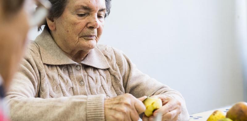 Mujeres pelando manzanas