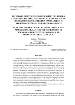 Artículo: Lecciones aprendidas sobre cambio cultural y competencias directivas para la generación de contextos socio-sanitarios favorables a la atención centrada en las personas (ACP)