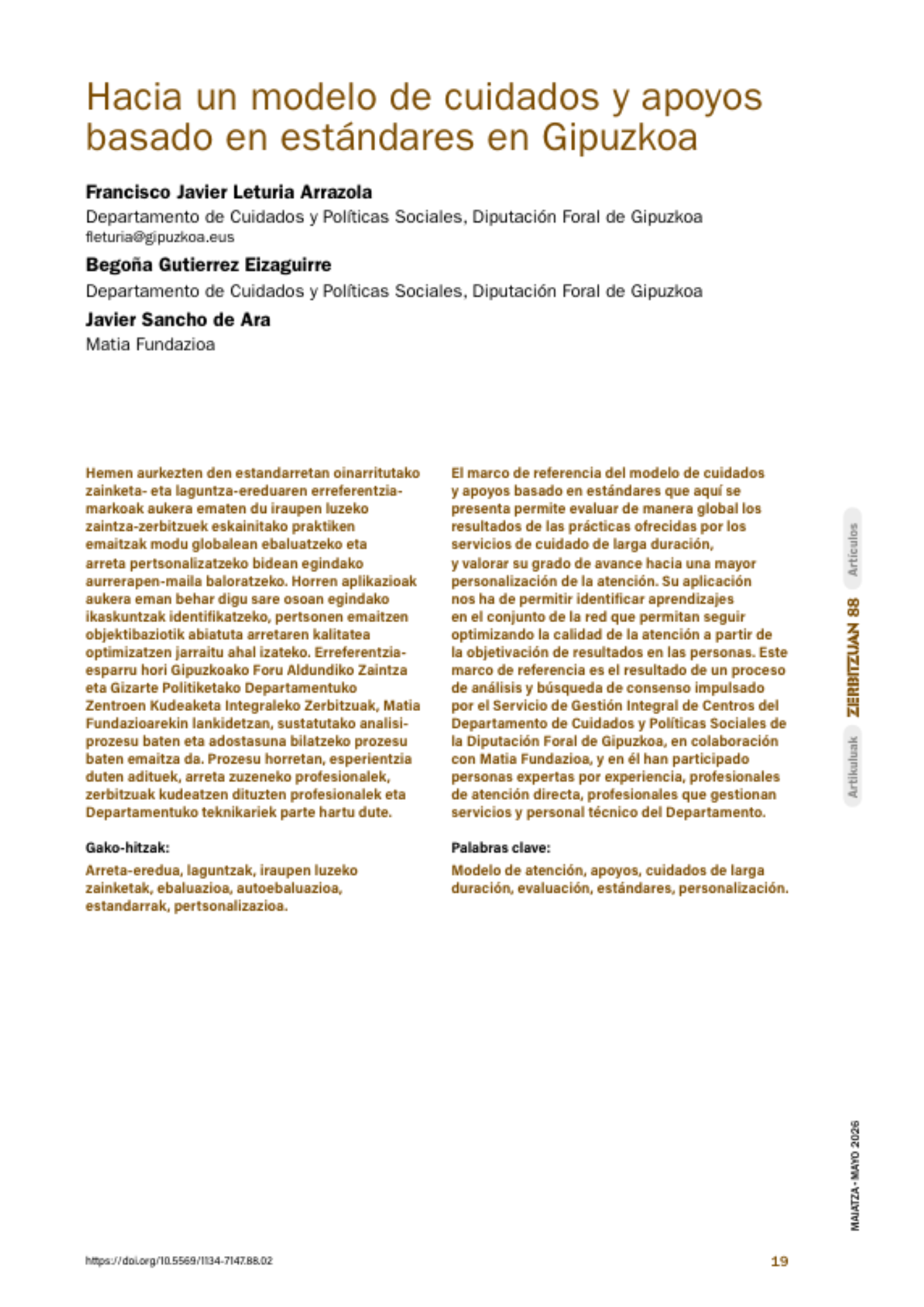 Portada publicación: Hacia un modelo de cuidados y apoyos basado en estándares en Gipuzkoa Portada publicación: Hacia un modelo de cuidados y apoyos basado en estándares en Gipuzkoa